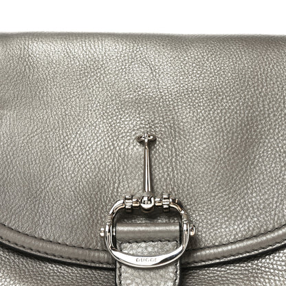 Gucci Pebbled Calfskin Medium Techno Horsebit Shoulder Flap Bag Grey 8 of 12