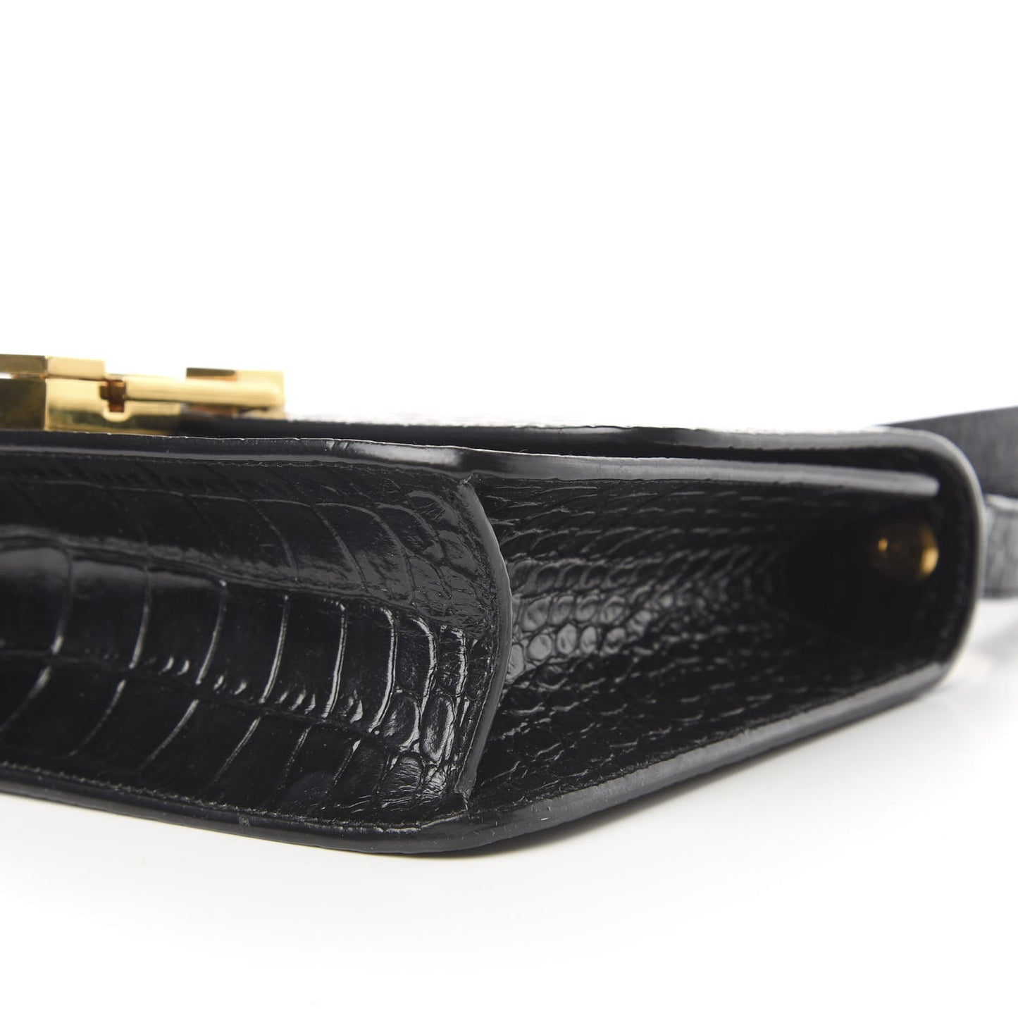 Calfskin Crocodile Embossed Carre Satchel Black