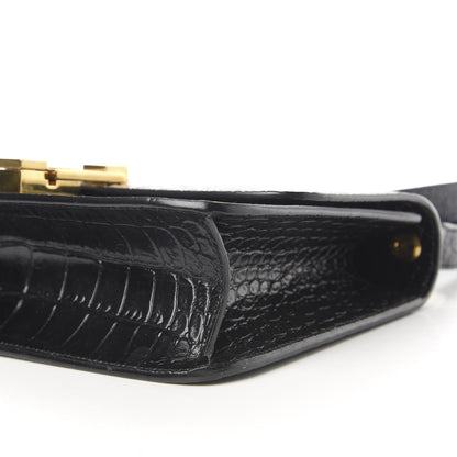 Saint Laurent Calfskin Crocodile Embossed Carre Satchel Black 8 of 9