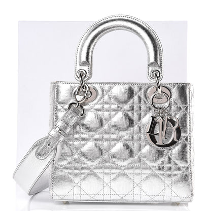 Christian Dior Metallic Grained Calfskin Cannage Small Lucky Badges My Lady Dior Silver 10 of 10
