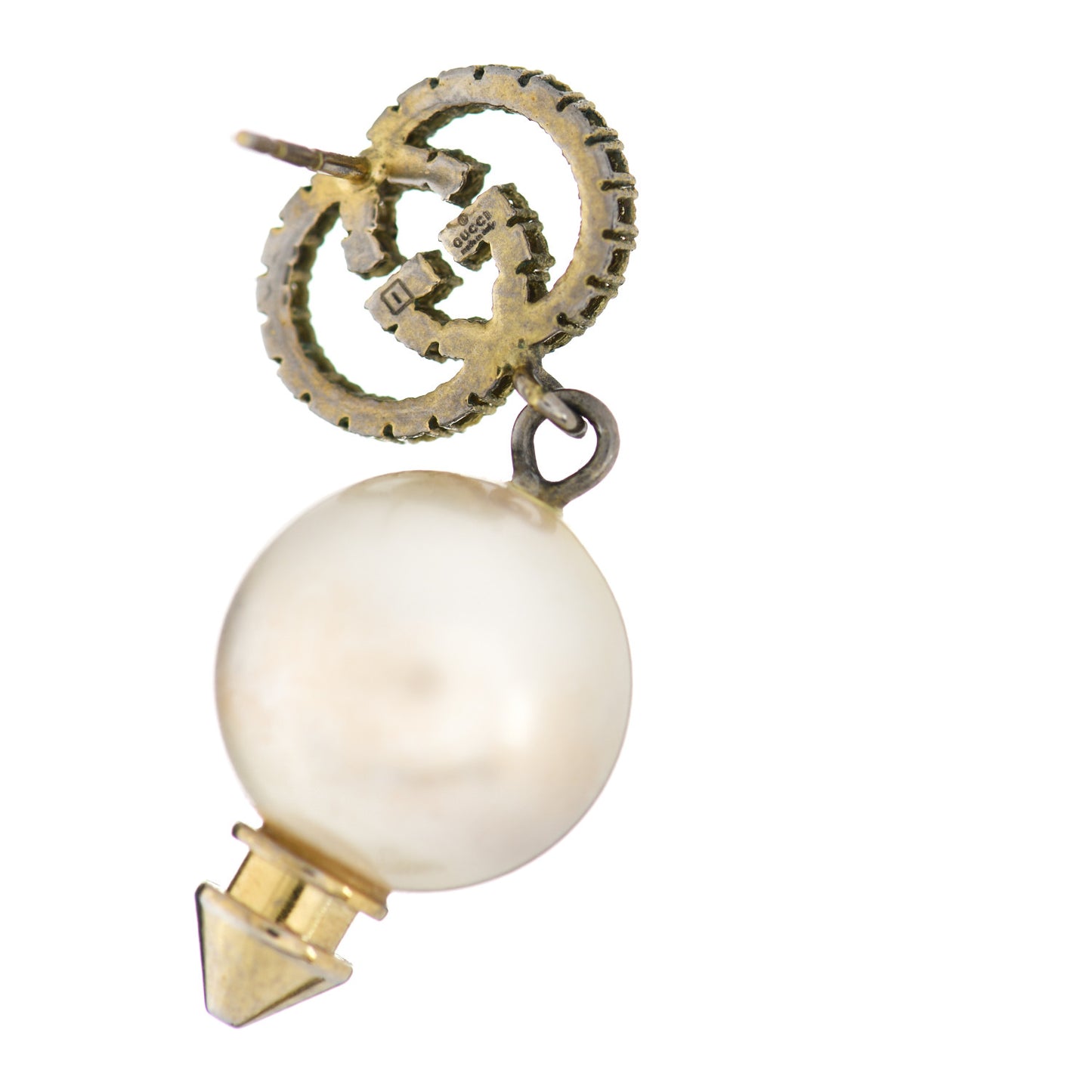 Metal Crystal Pearl Interlocking G Earrings Shiny Gold