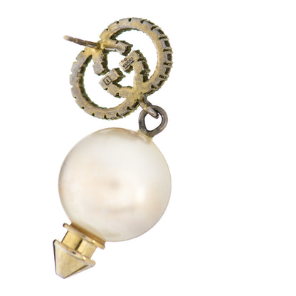 Gucci Metal Crystal Pearl Interlocking G Earrings Shiny Gold 4 of 4