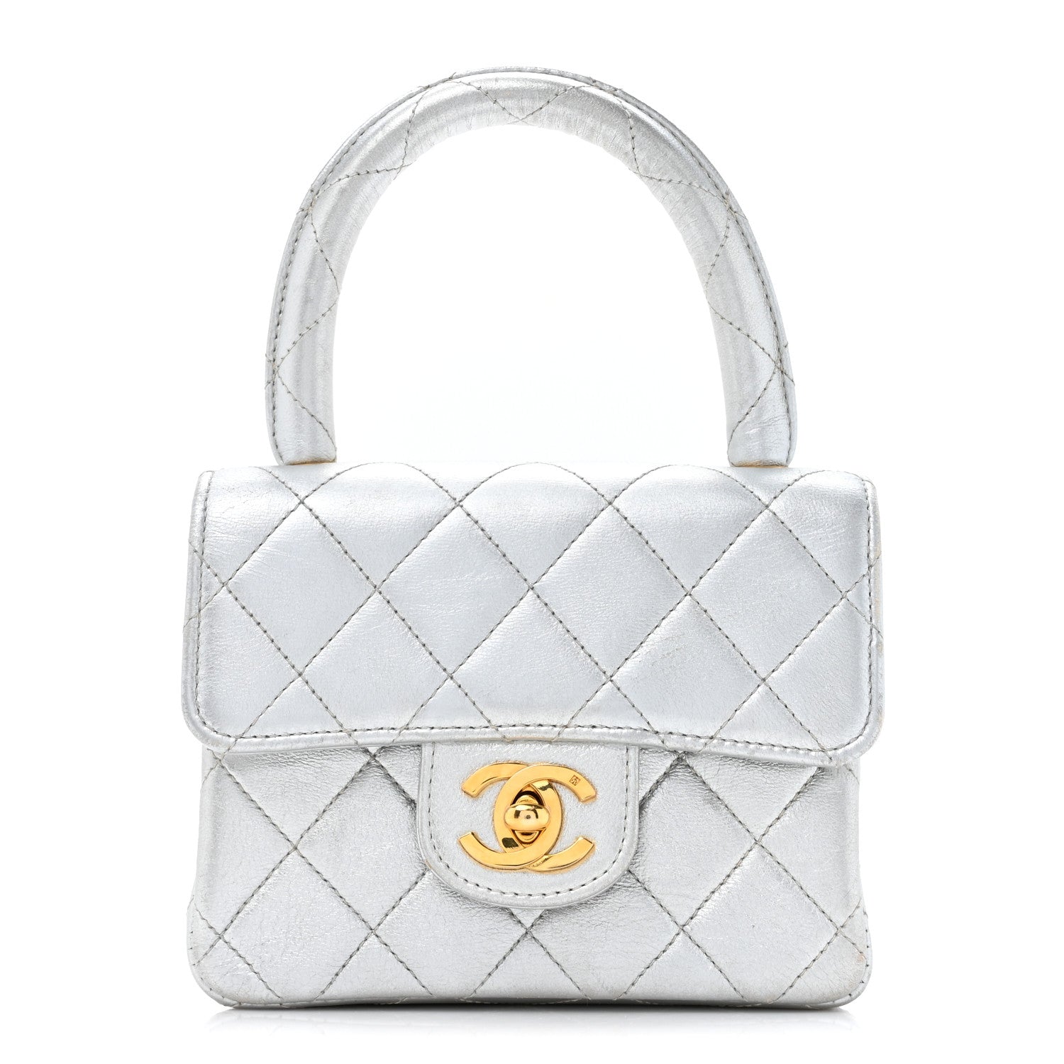 Chanel Metallic Lambskin Quilted Mini Kelly Silver 1 of 17
