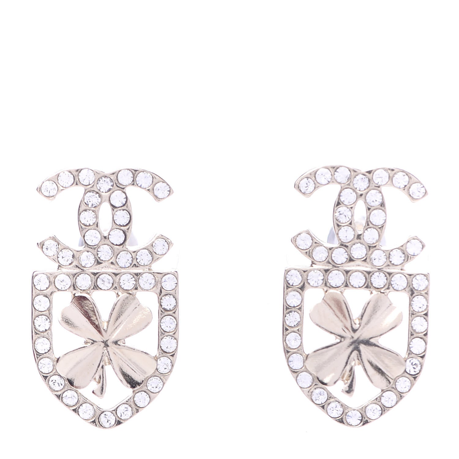 Chanel Crystal CC Sergeant Earrings Gold 1 of 5