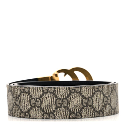 Gucci GG Supreme Monogram Plutone Calfskin Double G Reversible 37mm Belt 90 36 Beige Ebony New Acero 2 of 6