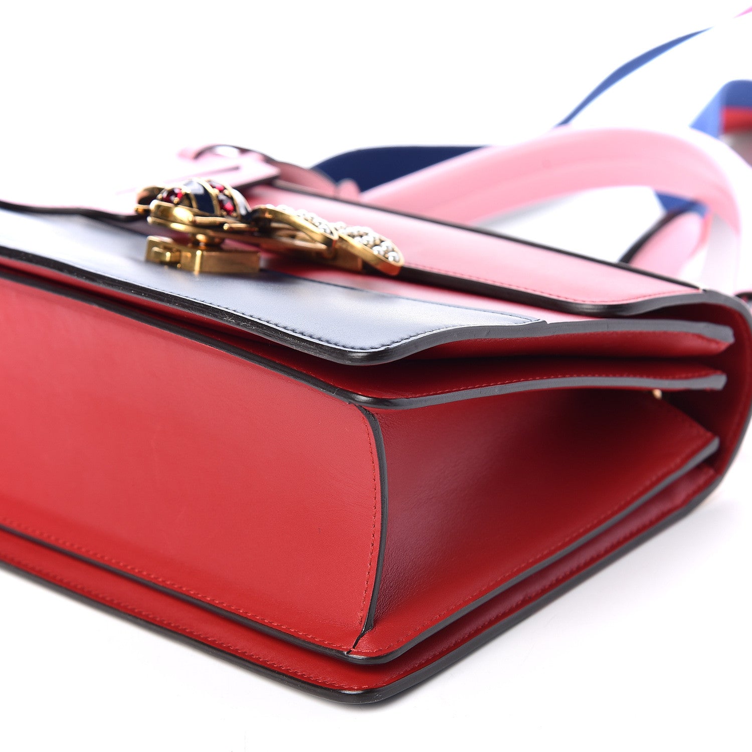 Gucci Calfskin Sylvie Web Small Queen Margaret Top Handle Bag Blue Agata Hibiscus Red Mystic White Sugar Pink 9 of 10