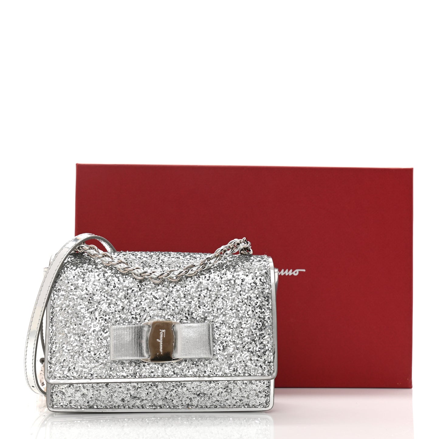 Glitter Vara Bow Flap Crossbody Silver