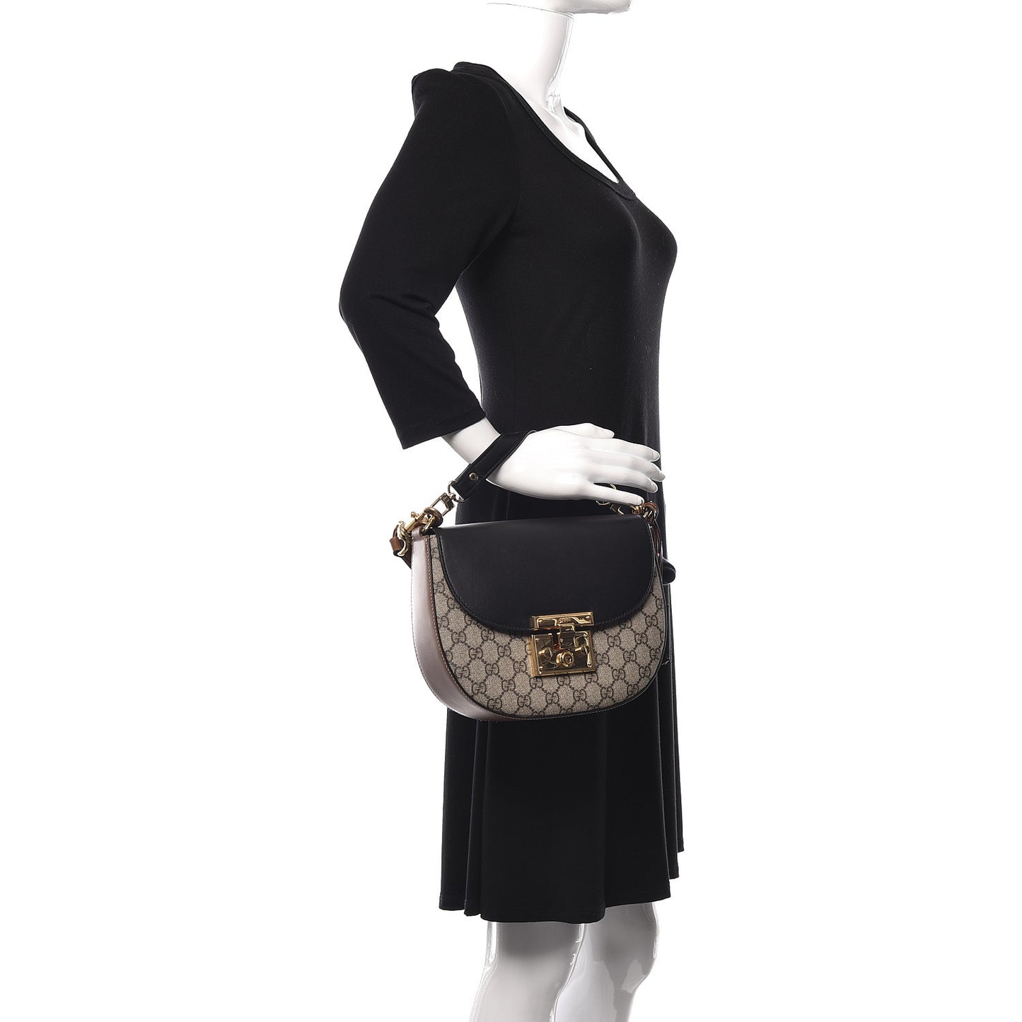 GG Supreme Monogram Web Medium Padlock Messenger Shoulder Bag Black