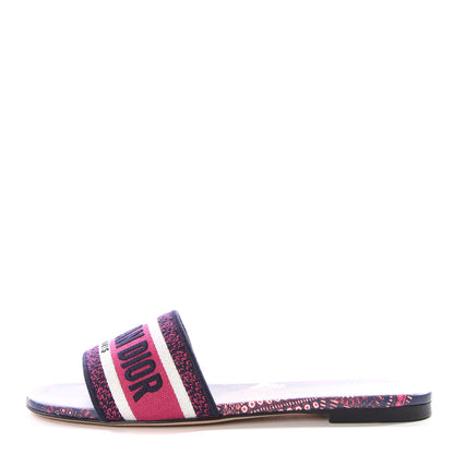 Christian Dior Canvas Embroidered Animals Dway Mules Slide Sandals 38.5 Deep Blue Fuchsia 1 of 10