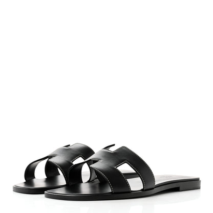 Hermes Box Calfskin Oran Sandals 40 Black 3 of 8