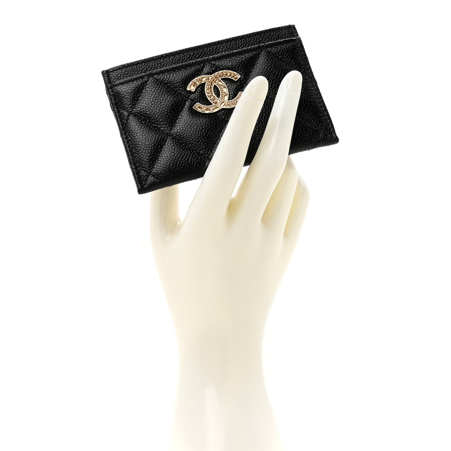 Caviar Quilted Multi Chain CC Card Holder Black