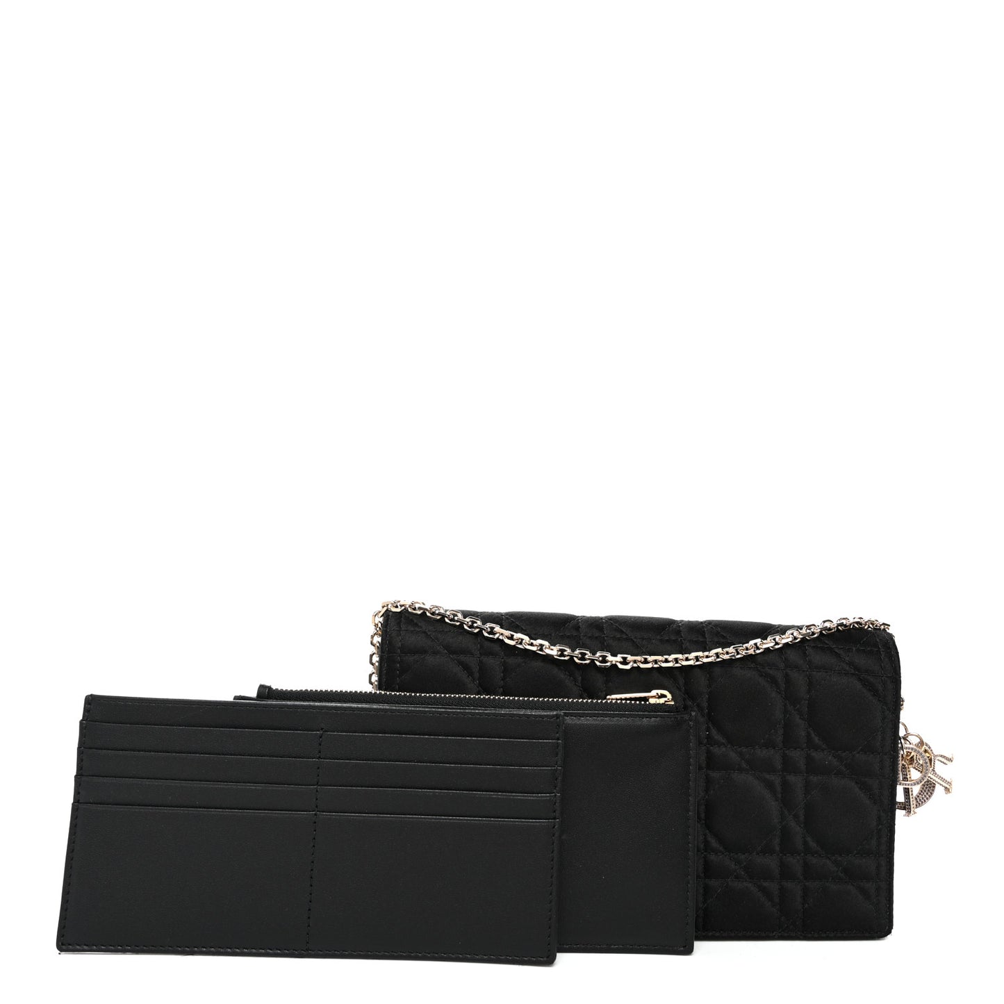 Satin Cannage Lady Dior Convertible Clutch Black