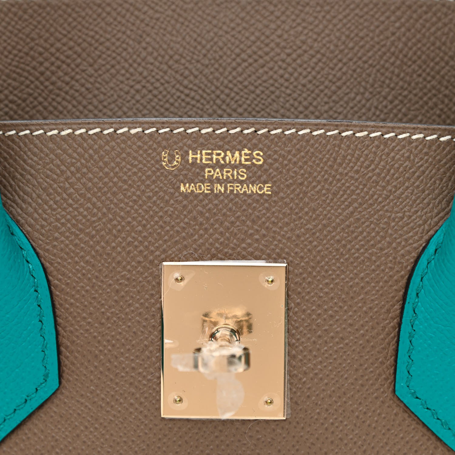 Hermes Epsom Horseshoe Birkin 35 Etoupe Bleu Paon 6 of 10