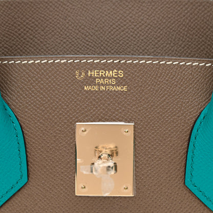 Hermes Epsom Horseshoe Birkin 35 Etoupe Bleu Paon 6 of 10