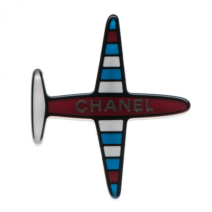 Chanel Resin Striped CC Airplane Brooch Blue Red 1 of 4
