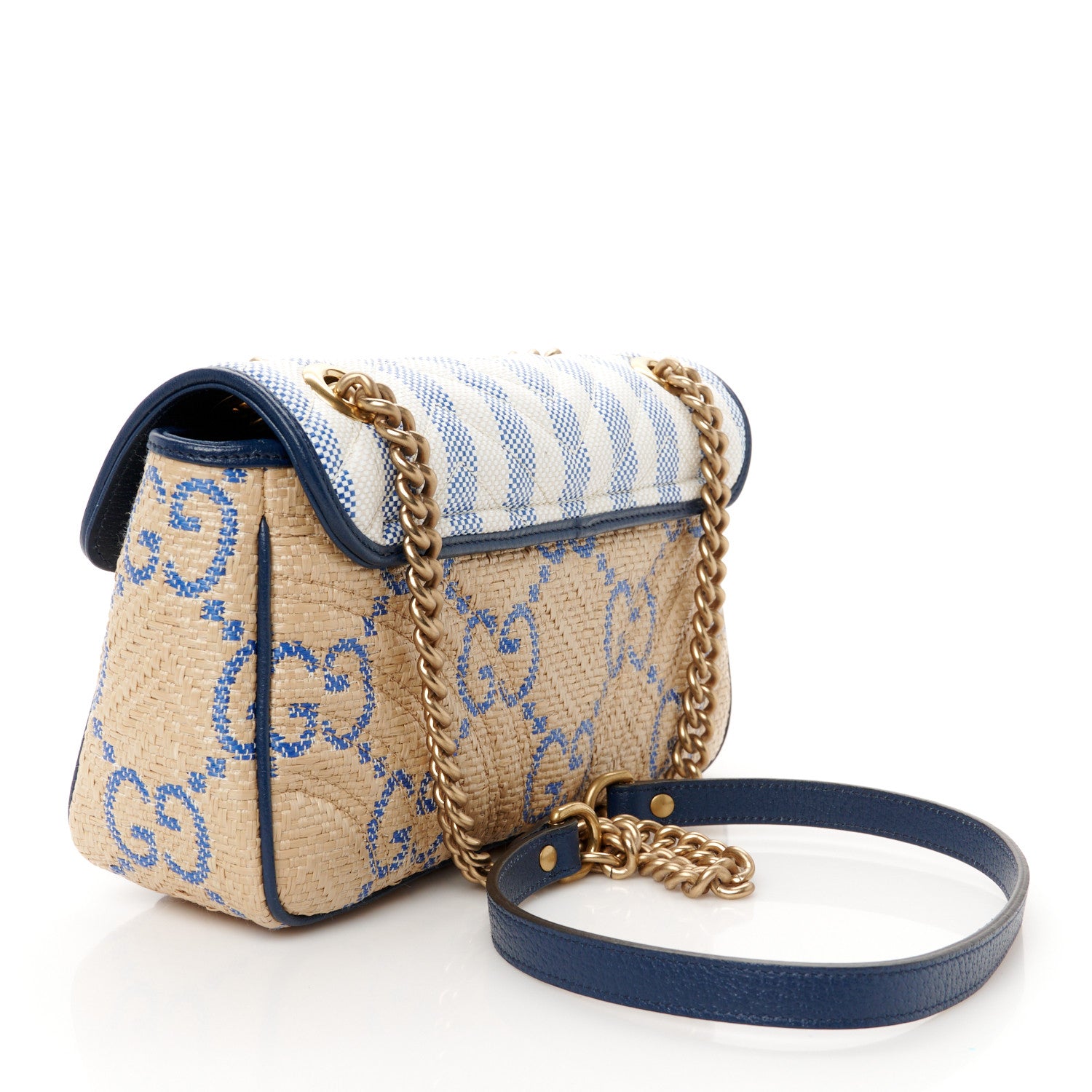 Gucci Raffia GG Monogram Matelasse Small GG Marmont Shoulder Bag Natural Royale Off White 3 of 10