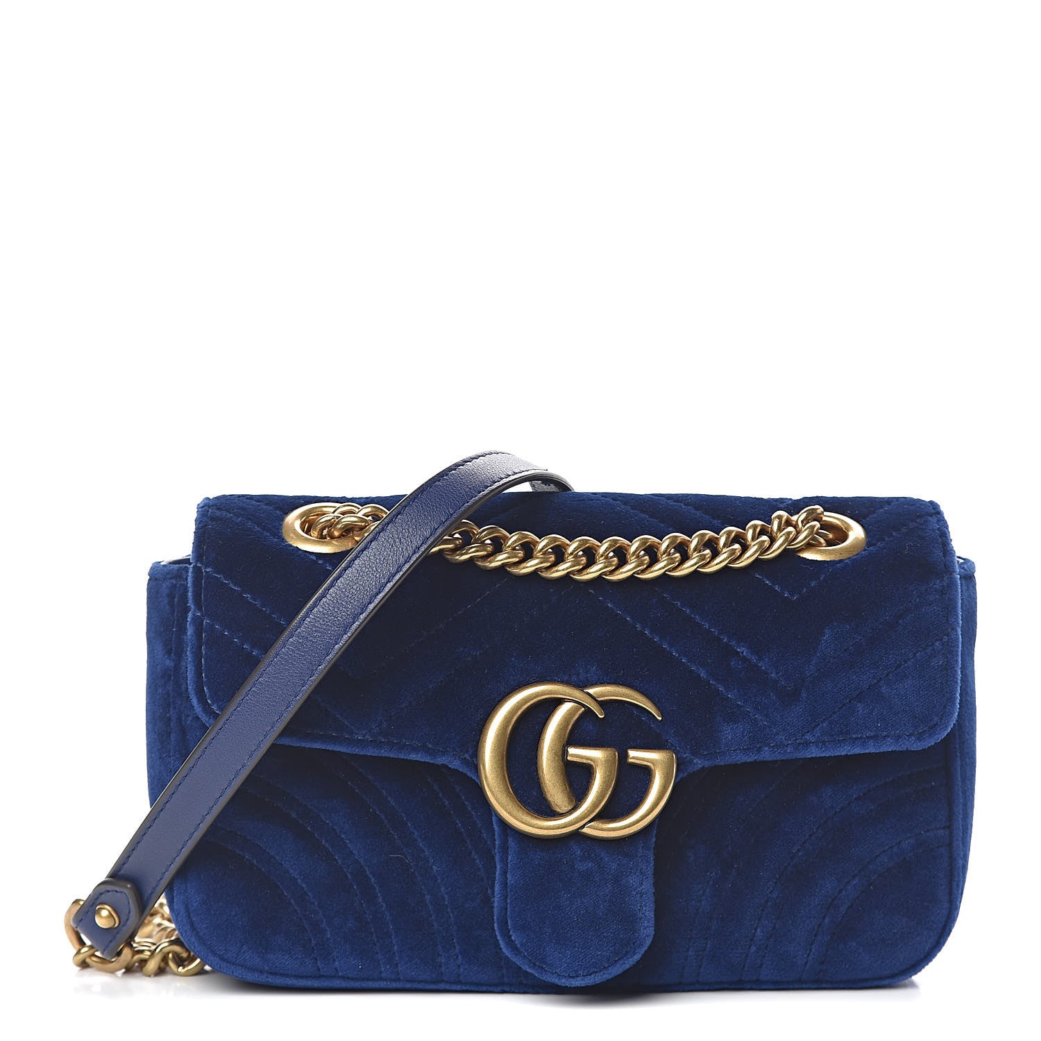 Gucci Velvet Matelasse Mini GG Marmont Shoulder Bag Cobalt Blue 1 of 9