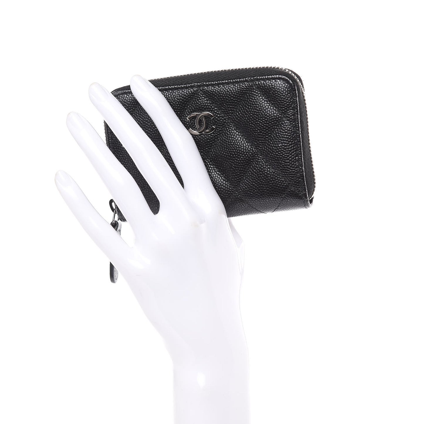 Metallic Caviar Quilted Zip Coin Purse Black