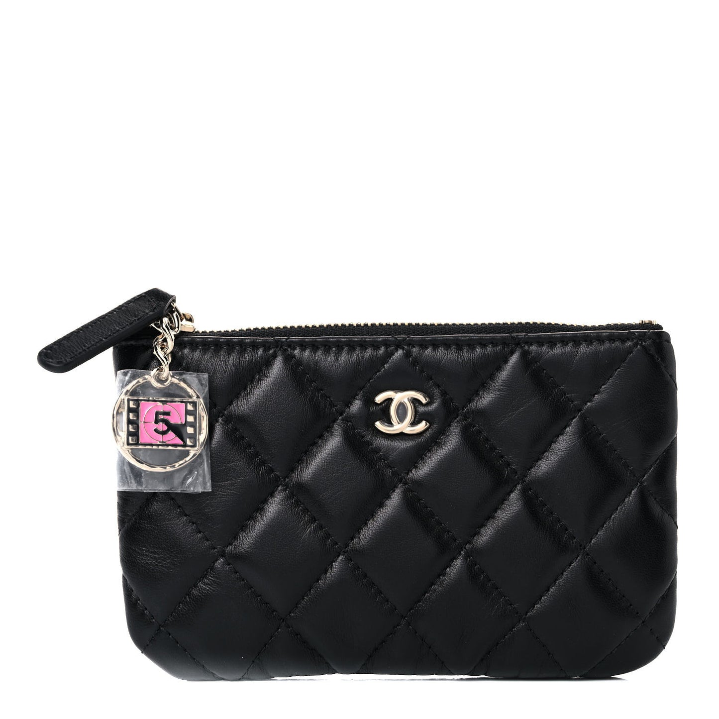 Lambskin Quilted Small No. 5 Cosmetic Case Black
