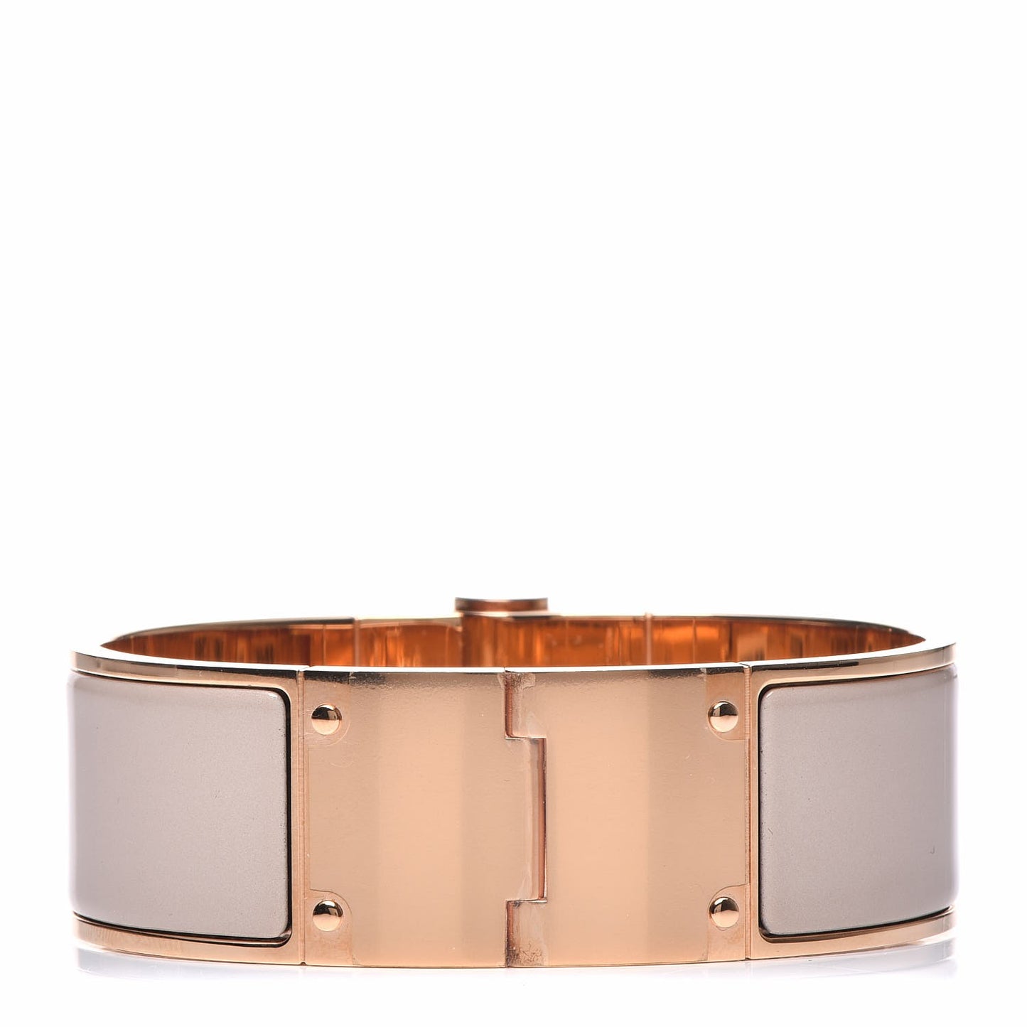 Enamel Charniere Uni Wide Hinged Bracelet M Beige Rose