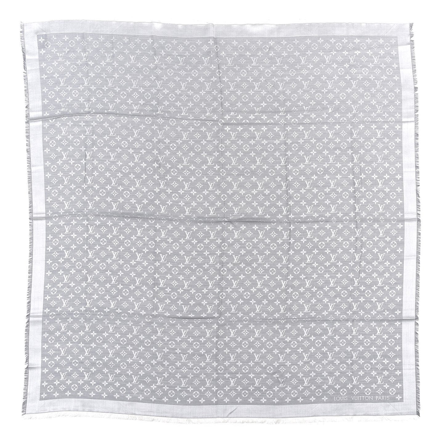 Wool Silk Monogram Denim Shawl Grey