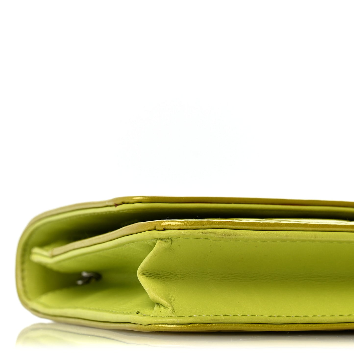 Patent Camellia Embossed Wallet on Chain WOC Green