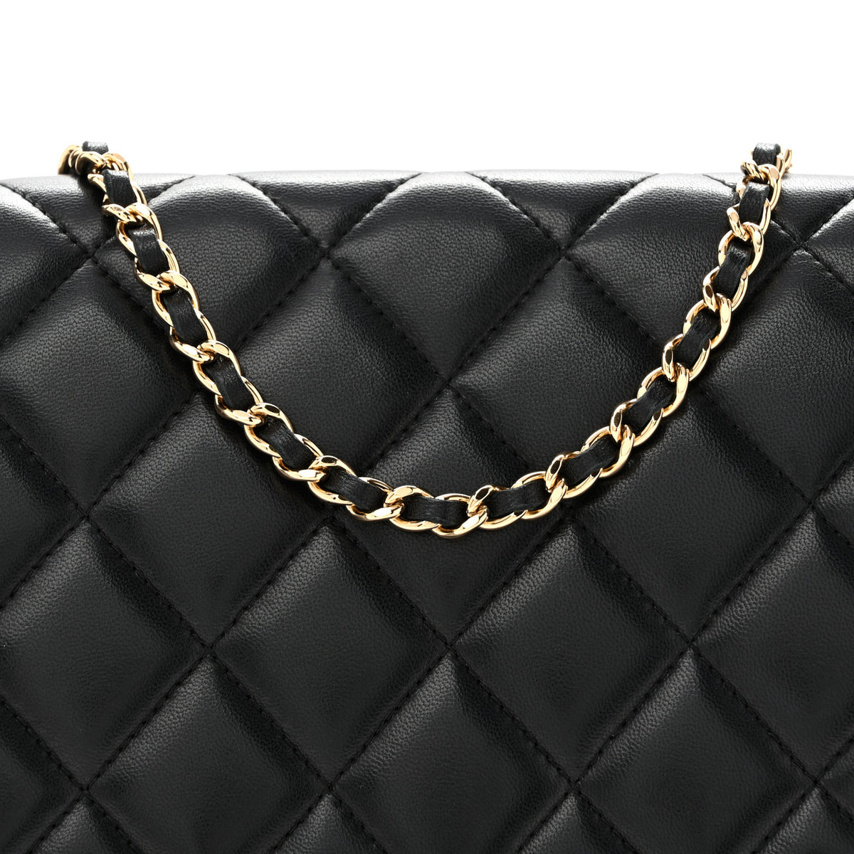 Lambskin Quilted Clutch with Chain Flap Black