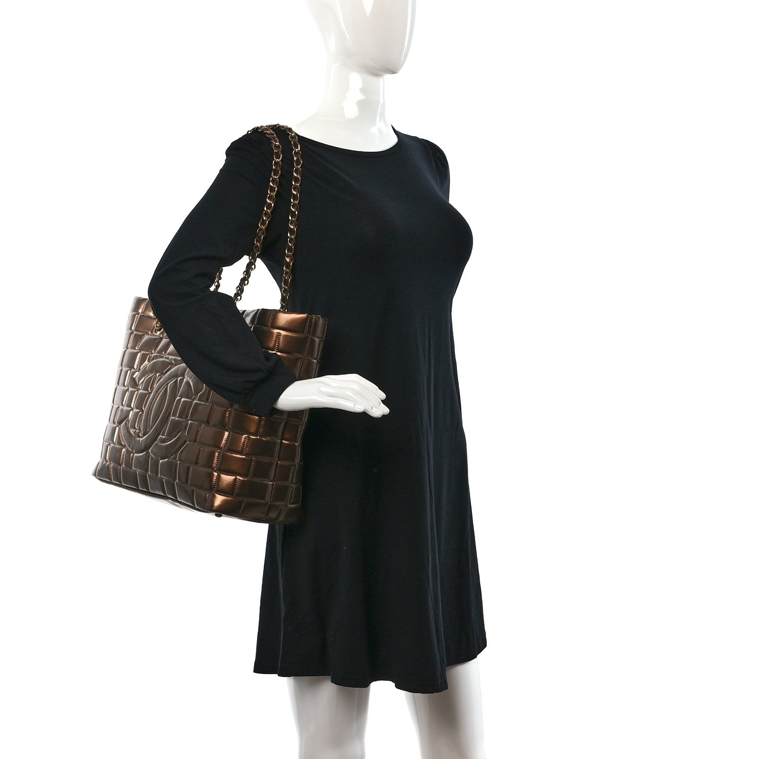 Chanel Vinyl Quilted Large Frozen Tote Bronze 2 of 9
