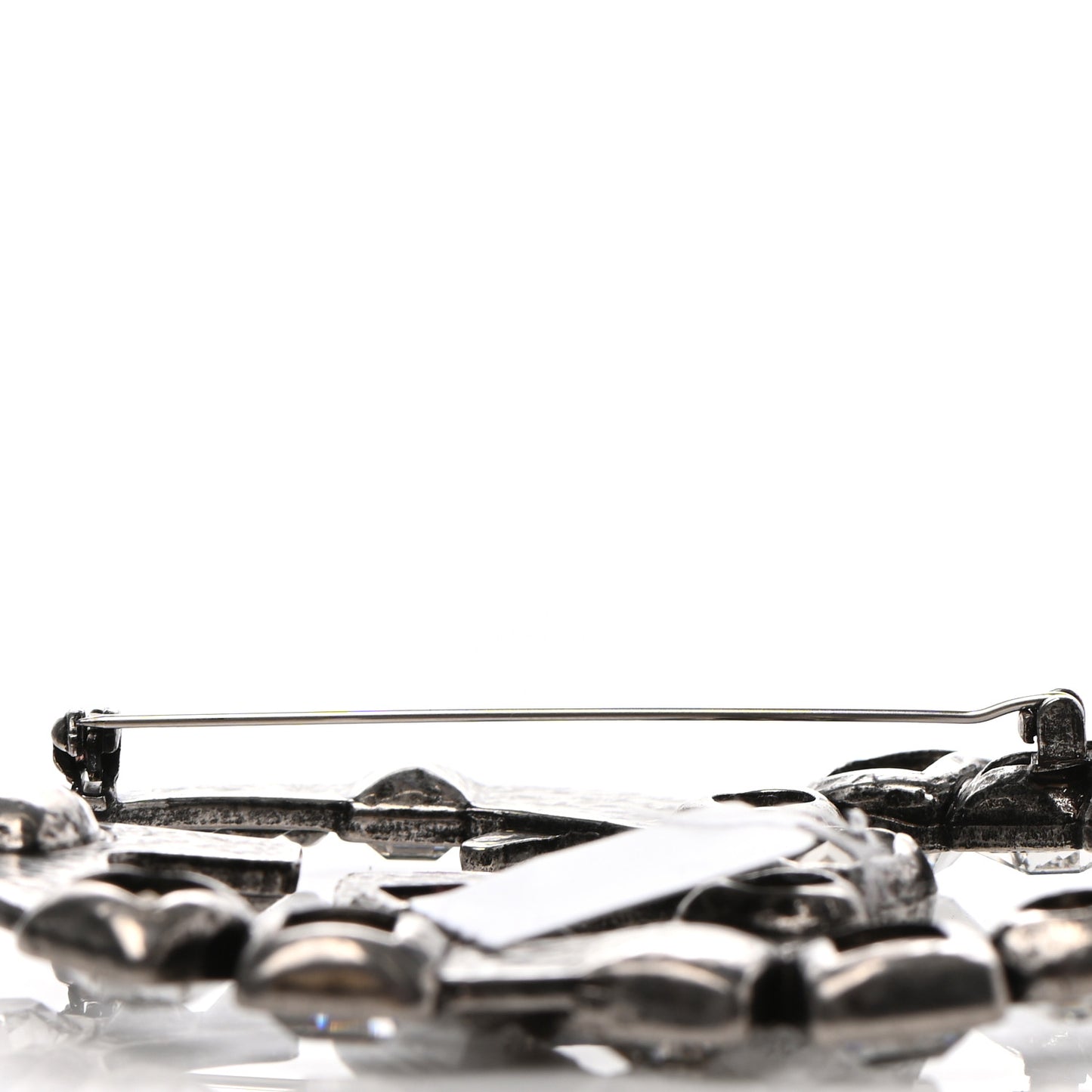 Metal Crystal Double G Brooch Silver
