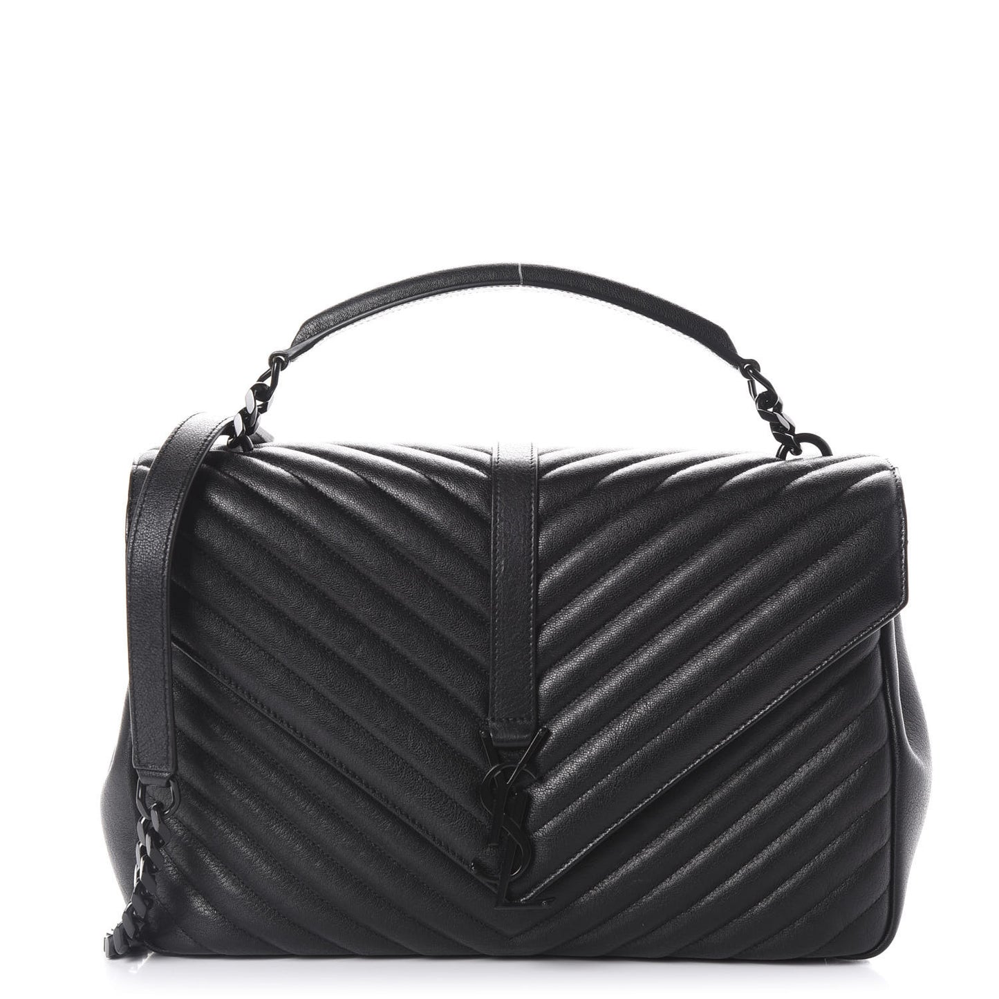 Sheepskin Matelasse Chevron Monogram Monochrome Large College Satchel Black