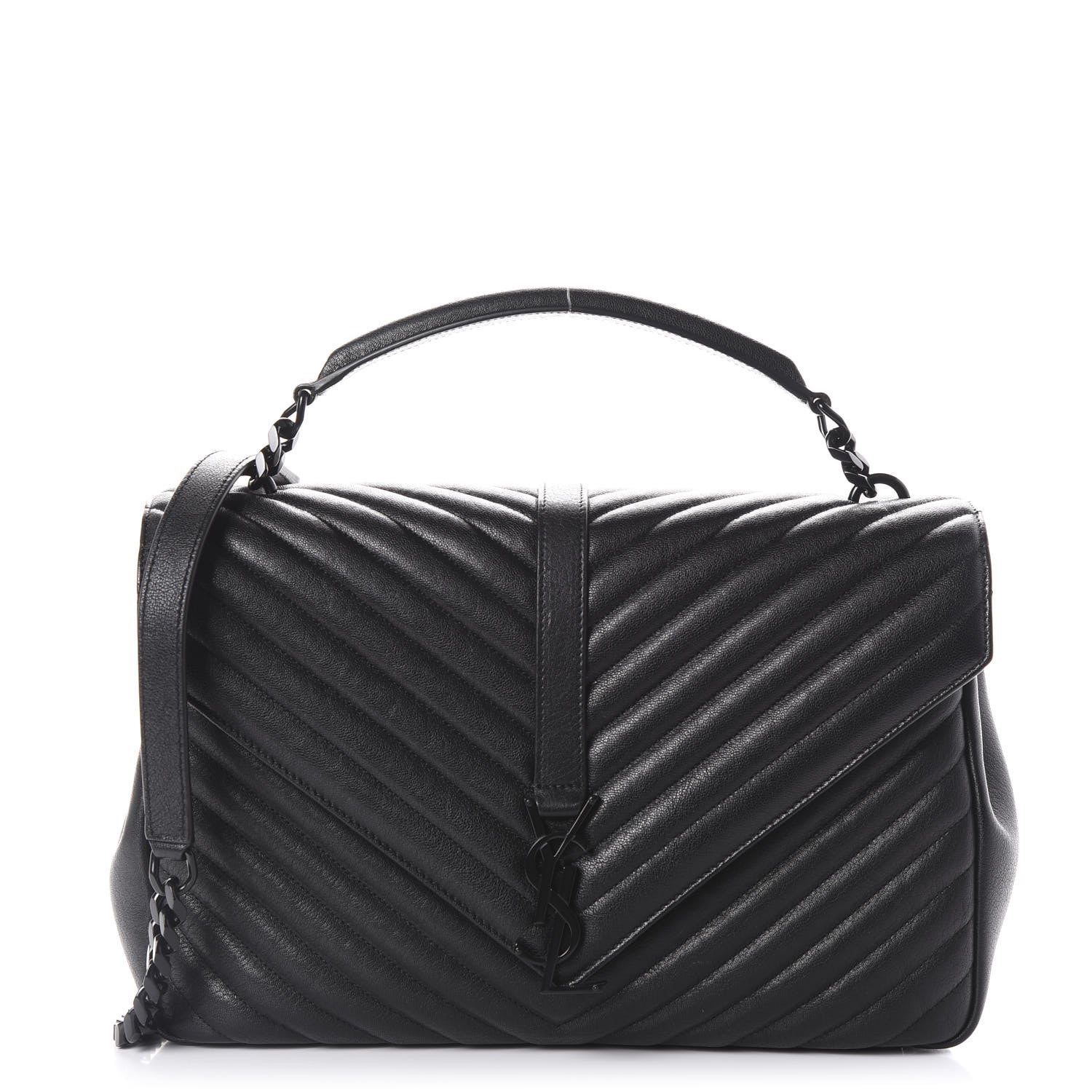 Saint Laurent Sheepskin Matelasse Chevron Monogram Monochrome Large College Satchel Black 1 of 8