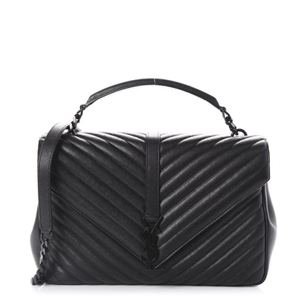 Saint Laurent Sheepskin Matelasse Chevron Monogram Monochrome Large College Satchel Black 1 of 8