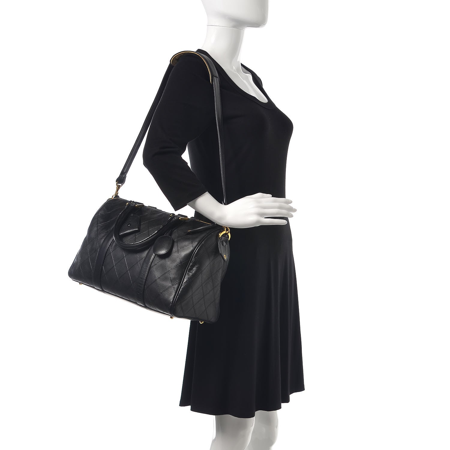 Chanel Calfskin Stitched CC Boston Black 2 of 12