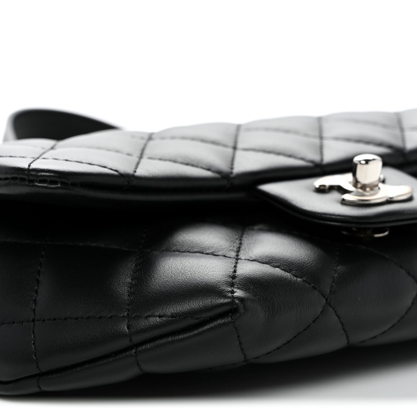 Calfskin Quilted CC Uniform Flap Belt Bag Black