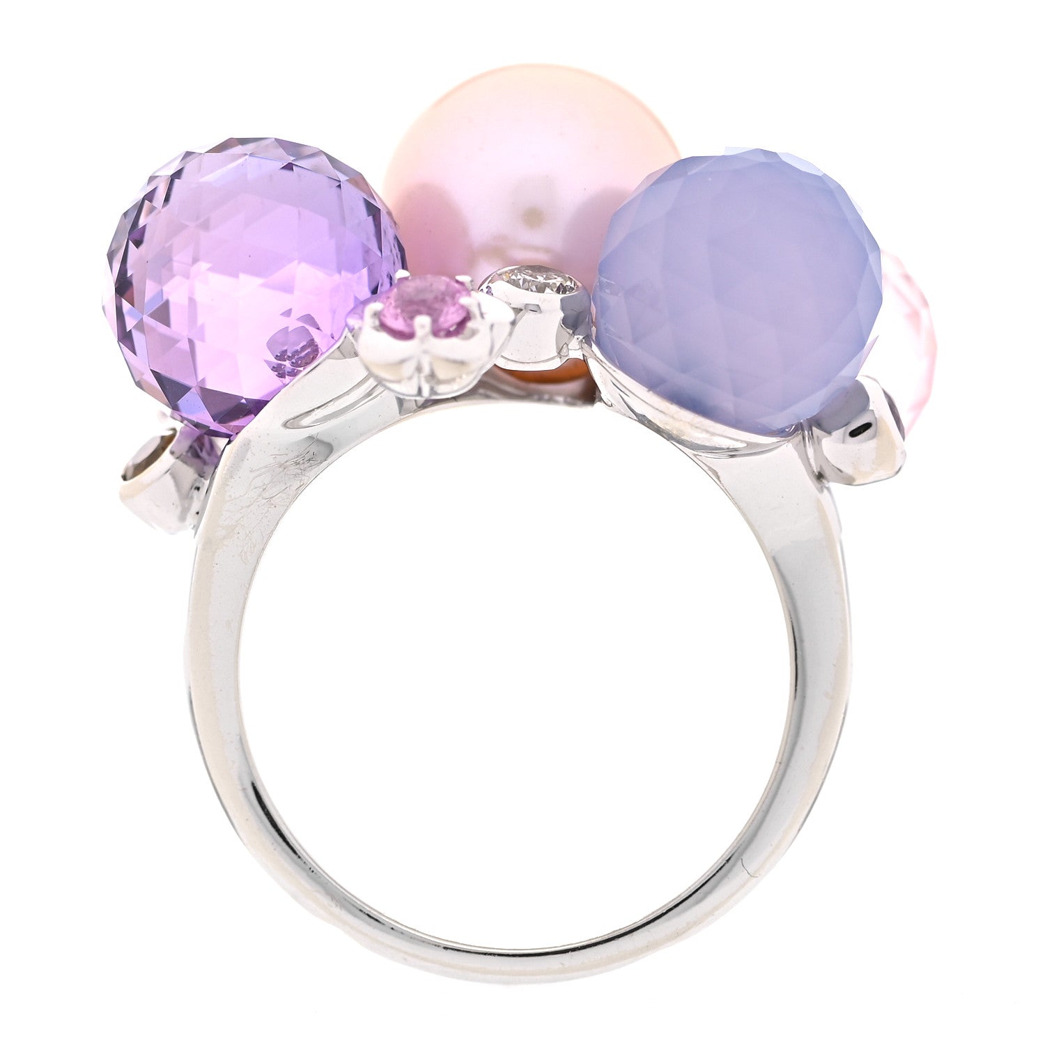 Chanel 18K White Gold Diamond Gemstone Pearl Large Mademoiselle Ring 55 7.25 4 of 5