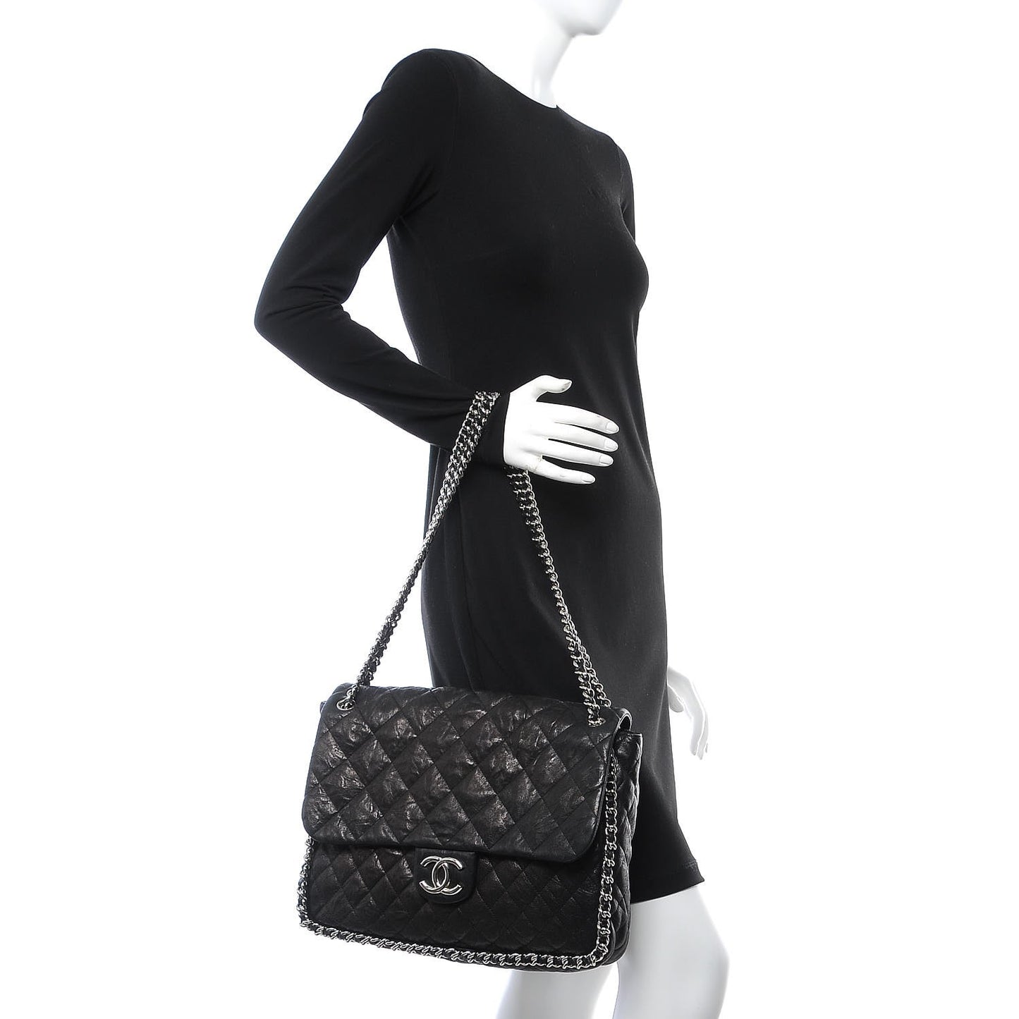 Washed Lambskin Quilted Maxi Chain Around Flap Black