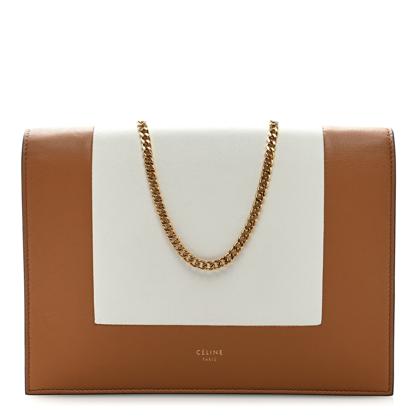 Smooth Lambskin Frame Evening Chain Clutch Tan Optic White