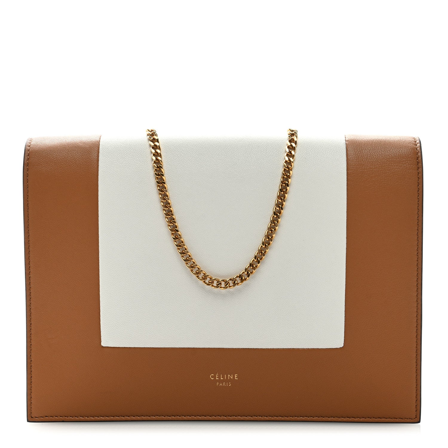 Celine Smooth Lambskin Frame Evening Chain Clutch Tan Optic White 1 of 8