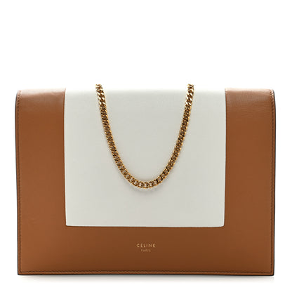 Celine Smooth Lambskin Frame Evening Chain Clutch Tan Optic White 1 of 8