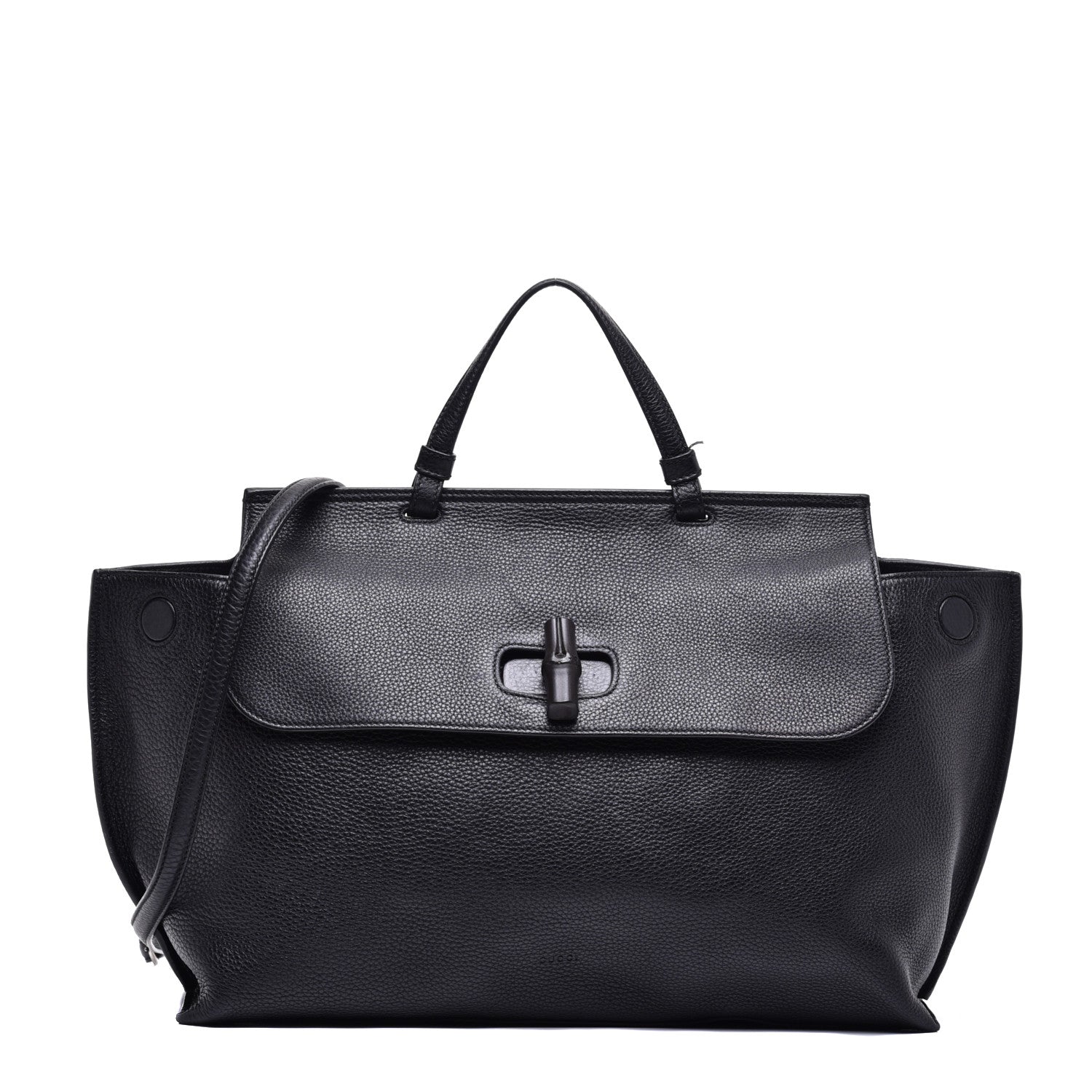 Gucci Pebbled Calfskin Large Bamboo Daily Top Handle Bag Black 1 of 11