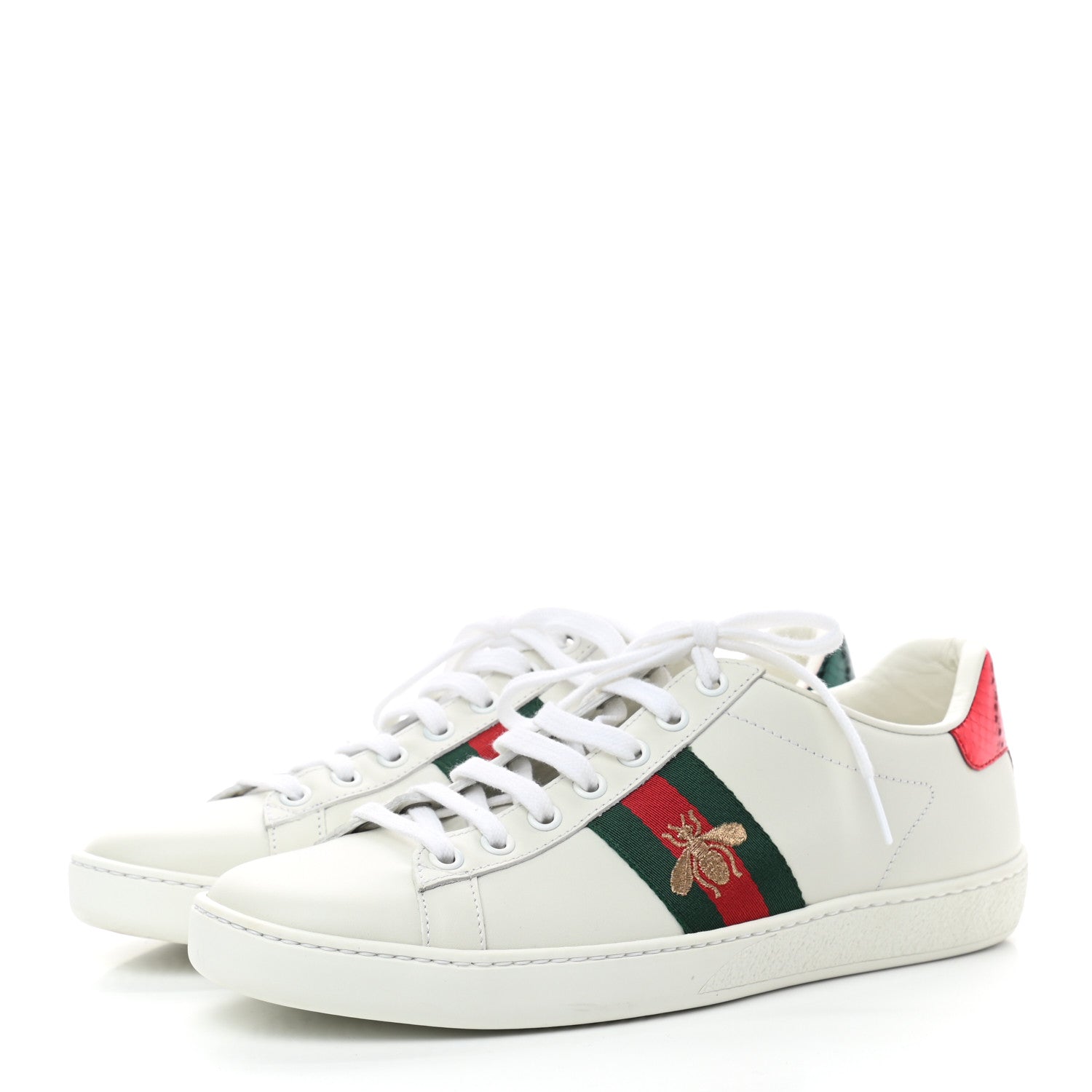 Gucci Calfskin Ayers Bee Embroidered Womens Ace Sneakers 37.5 White Green 3 of 9