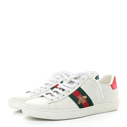 Gucci Calfskin Ayers Bee Embroidered Womens Ace Sneakers 37.5 White Green 3 of 9