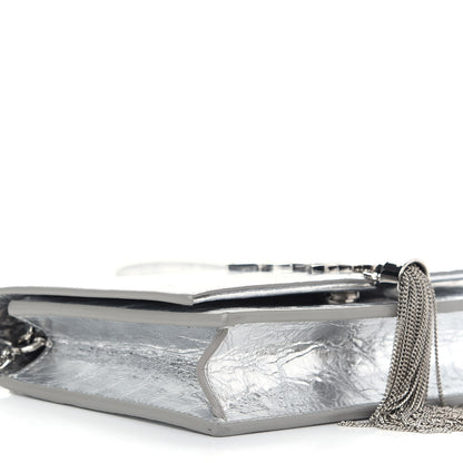 Saint Laurent Metallic Crackled Calfskin Kate Monogram Tassel Chain Wallet Argento 7 of 8