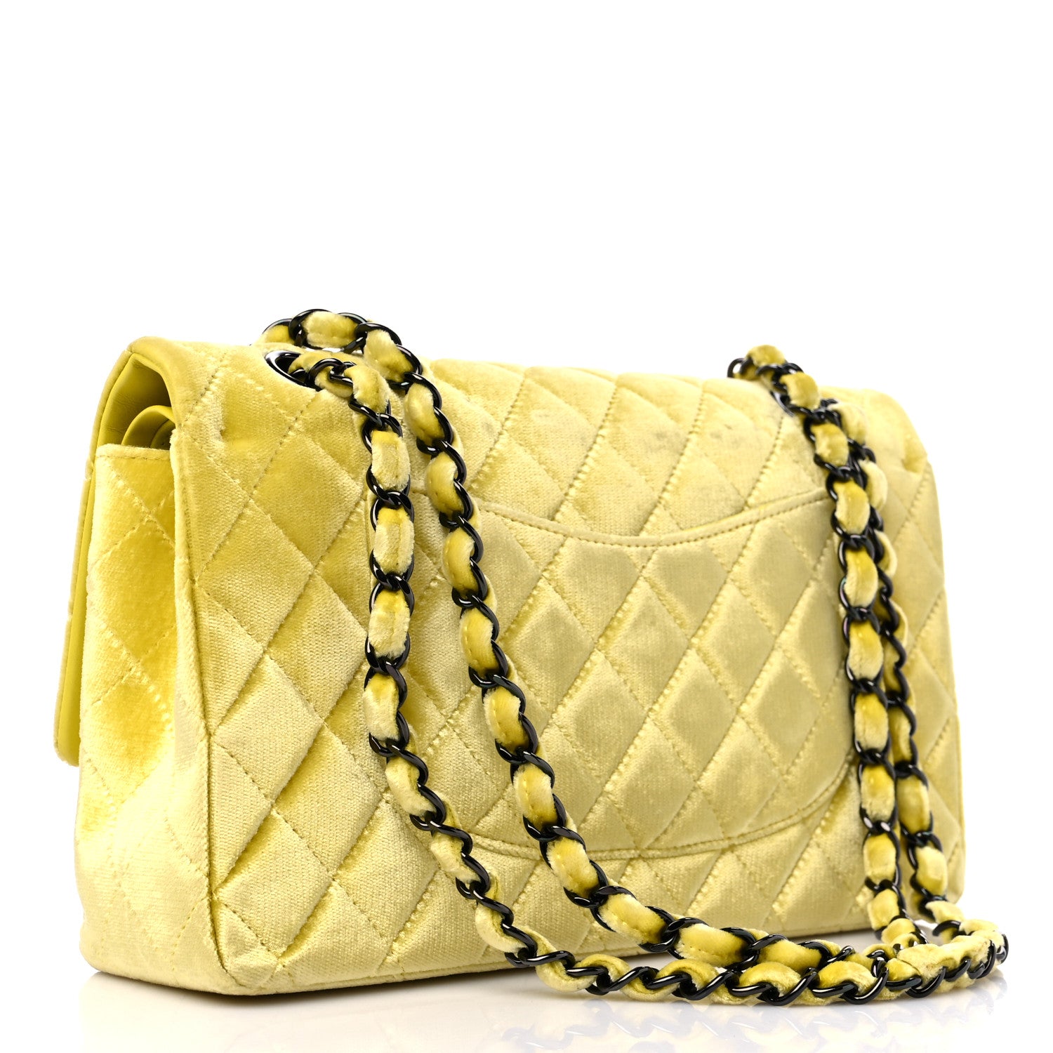 Chanel Velvet Quilted Medium Double Flap Yellow 4 of 13