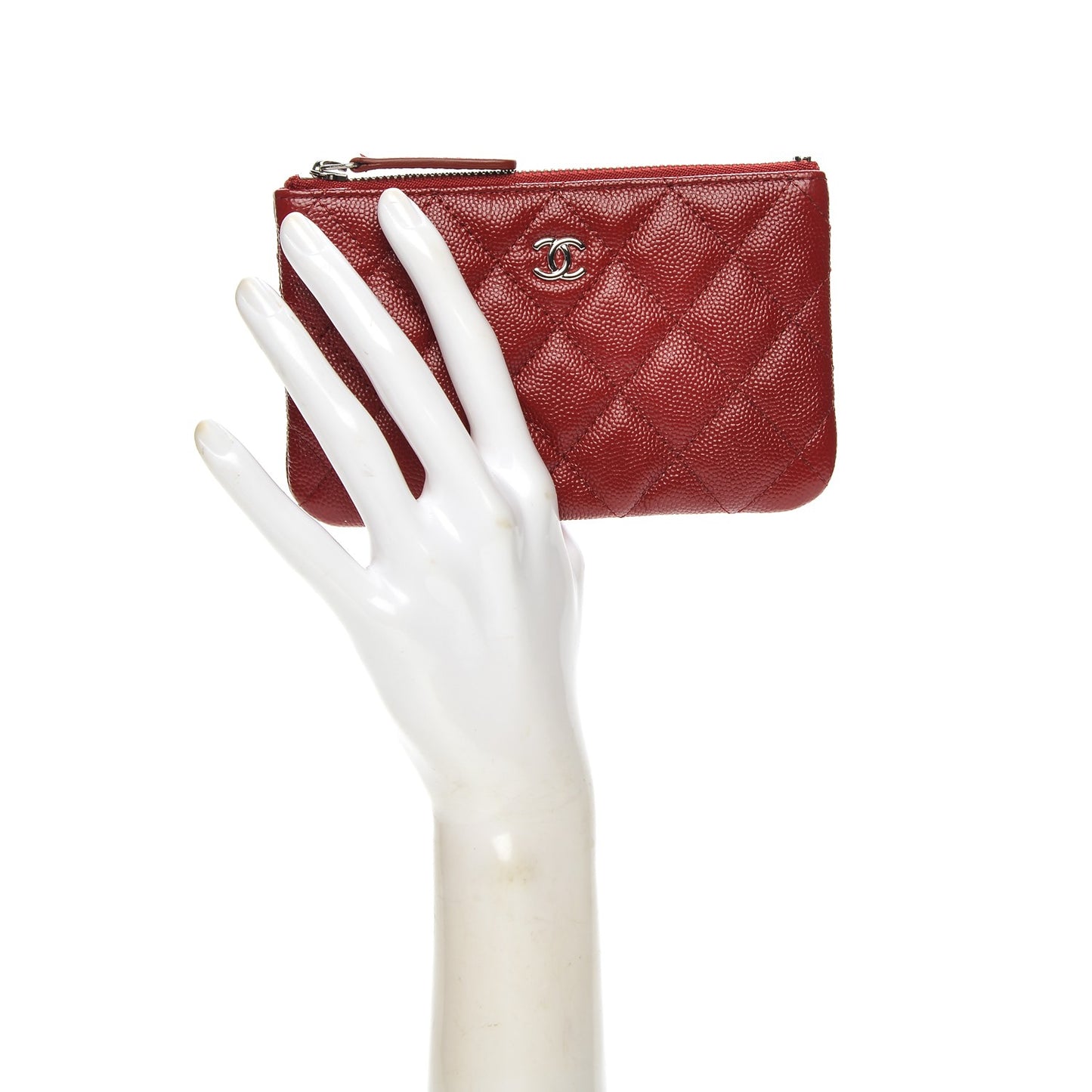 Caviar Quilted Small Cosmetic Case Dark Red