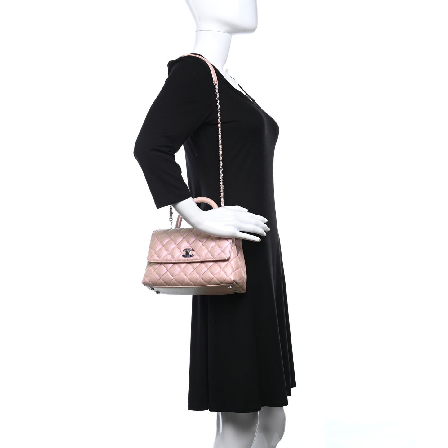 Iridescent Caviar Quilted Mini Coco Handle Flap Pink