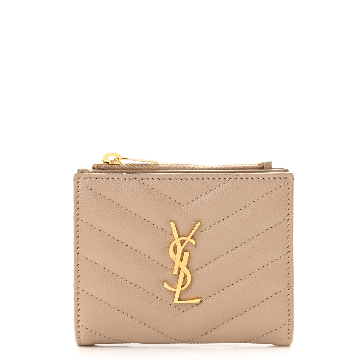Grain De Poudre Matelasse Chevron Monogram Zipped Card Case Dark Beige