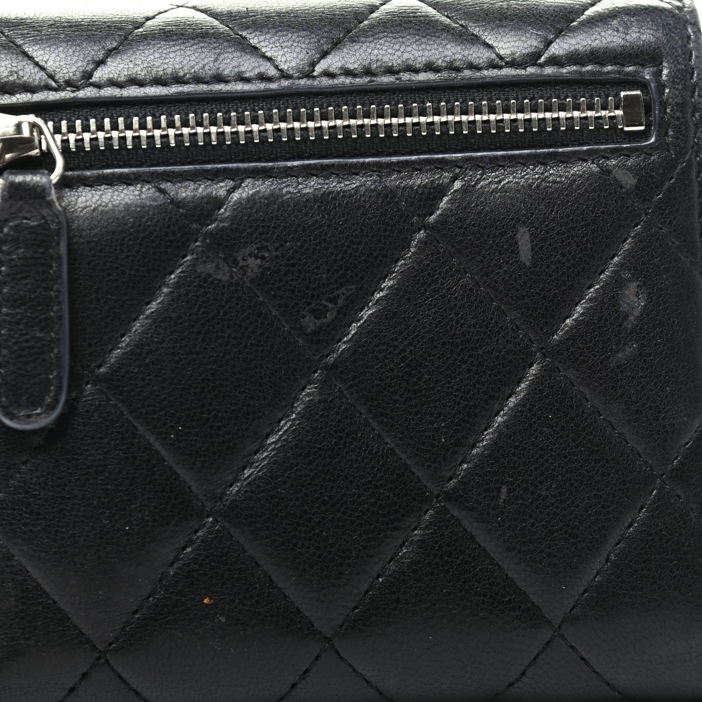 Lambskin Quilted Compact Flap Wallet Black