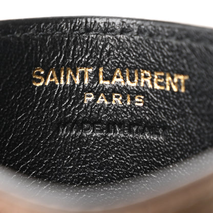 Saint Laurent Metallic Grain De Poudre Matelasse Chevron Monogram Credit Card Case Piombo 6 of 9