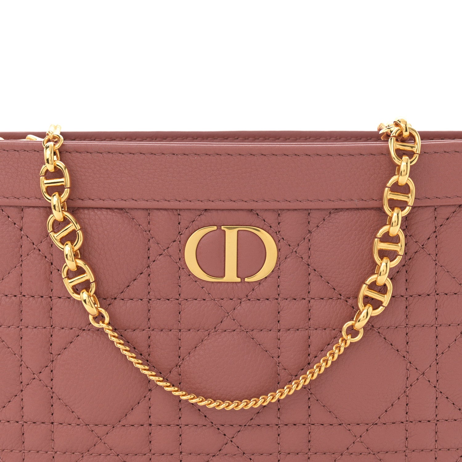 Christian Dior Calfskin Cannage Caro Zipped Pouch With Chain Rust 10 of 13